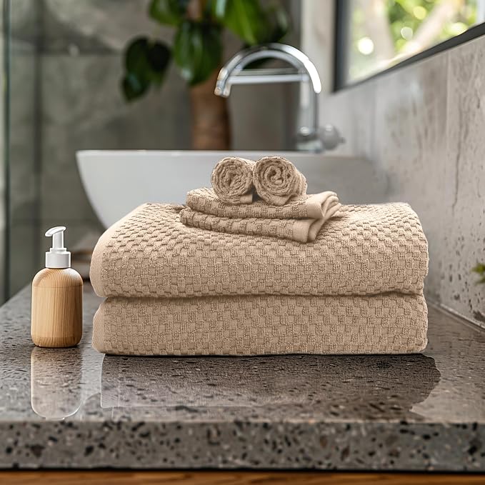 COTTON CRAFT Waffle 6 Piece Towel Set - Image 2