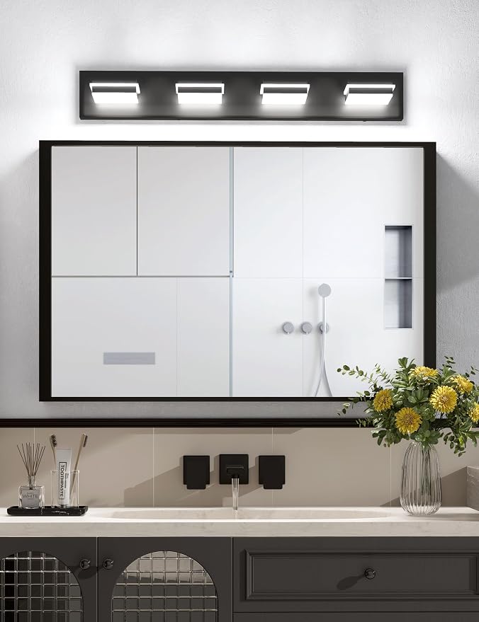 VOLISUN Modern 30-Inch 4-Light Black LED Bathroom Vanity Light Fixtures Over - Image 4