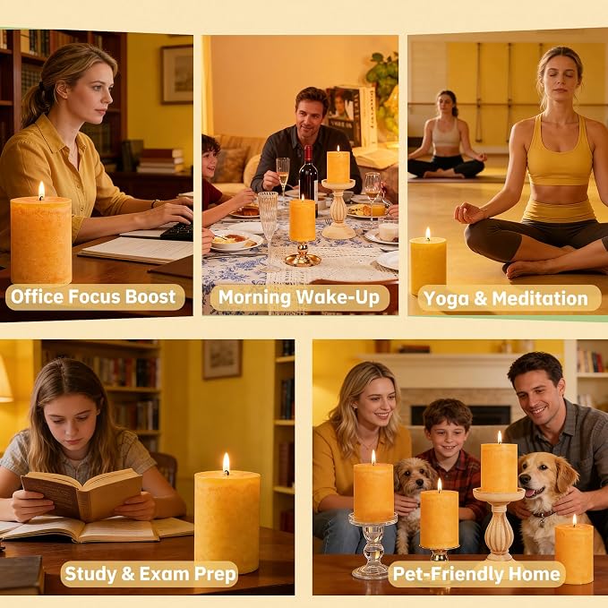 Orange Lemongrass Scented Pillar Candles 4 Pack, 60 Hours Long Lasting Burn - Image 7