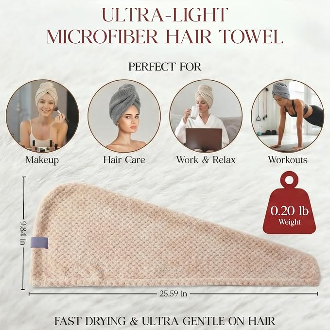 2 Pack Microfiber Hair Towel Wrap - Image 2