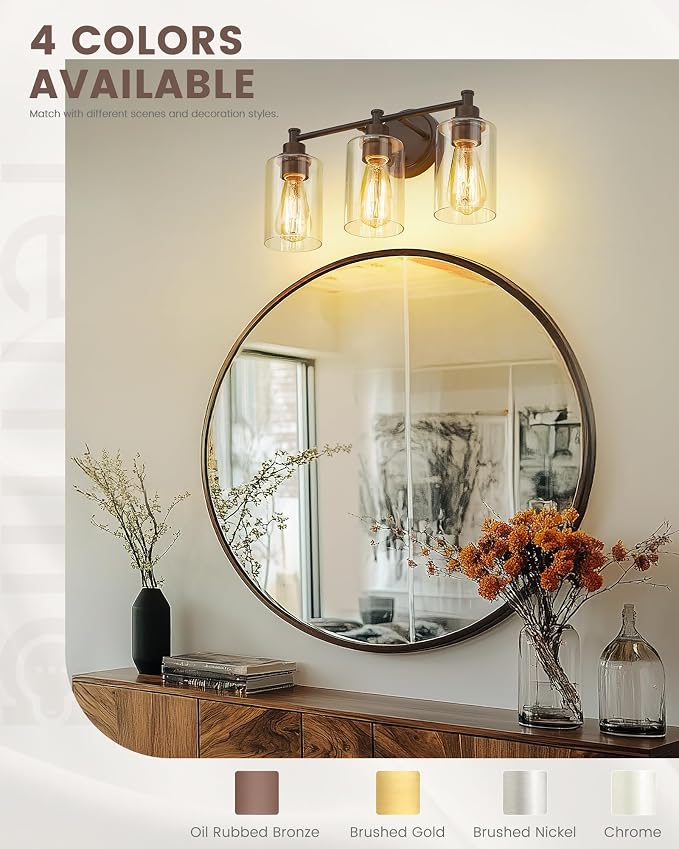 FEMILA 3-Light Vanity Light, Farmhouse Bathroom Light Fixtures, Metal Wall - Image 3