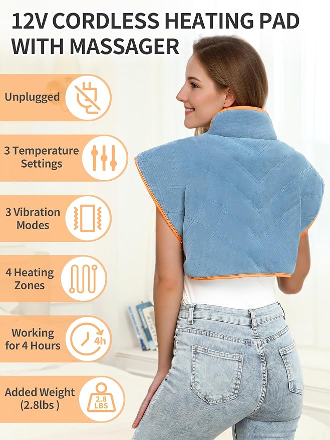 Vofuoti Heating Pad for Neck and Shoulders, 12V Portable Cordless Heating Pads - Image 2