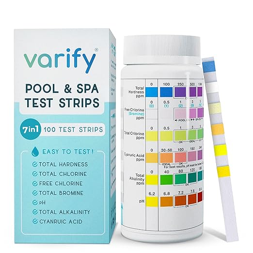 Varify 7 in 1 Pool and Spa Test Strips- Easy to Use Water Testing Kit by Varify