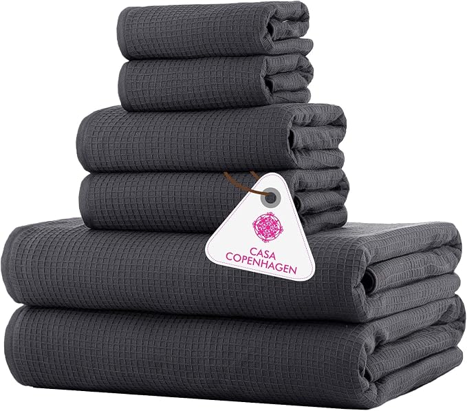 CASA COPENHAGEN Waffle 6Pcs 100% Egyptian Cotton Large Designer Towels Gift by CASACOPENHAGEN