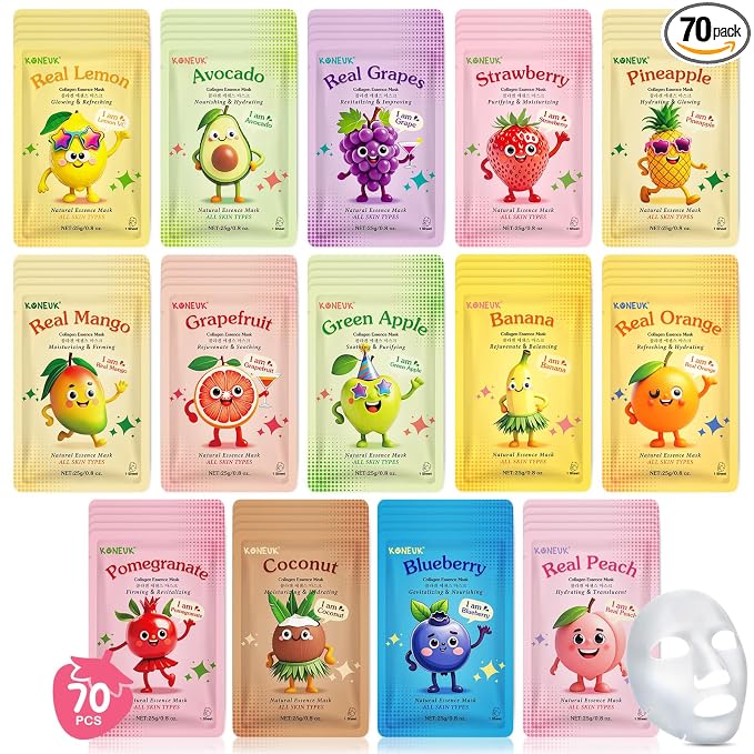 70 Pack Collagen Hydrating Face Masks Skincare by KONEUK