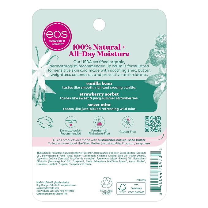 eos 100% Natural & Organic Lip Balm Trio- Vanilla Bean, Sweet Mint, & - Image 7