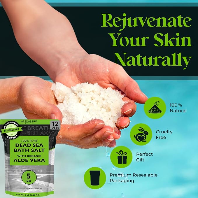 Aromasong Dead Sea Salt with Organic Aloe Vera, Spa Bath Salts, 5 Lbs Fine Bulk - Image 4