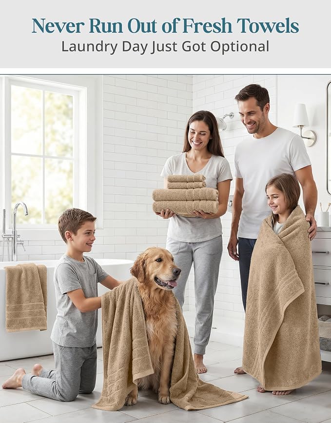 24-Piece 100% Cotton Towels and Washcloths Set – 2 Bath Sheets, 2 Bath - Image 4