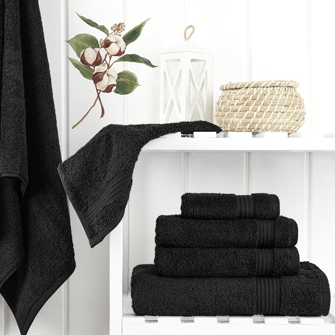 Cotton Paradise Black 6 Piece Towel Set, 100% Cotton Turkish Towels - Image 2