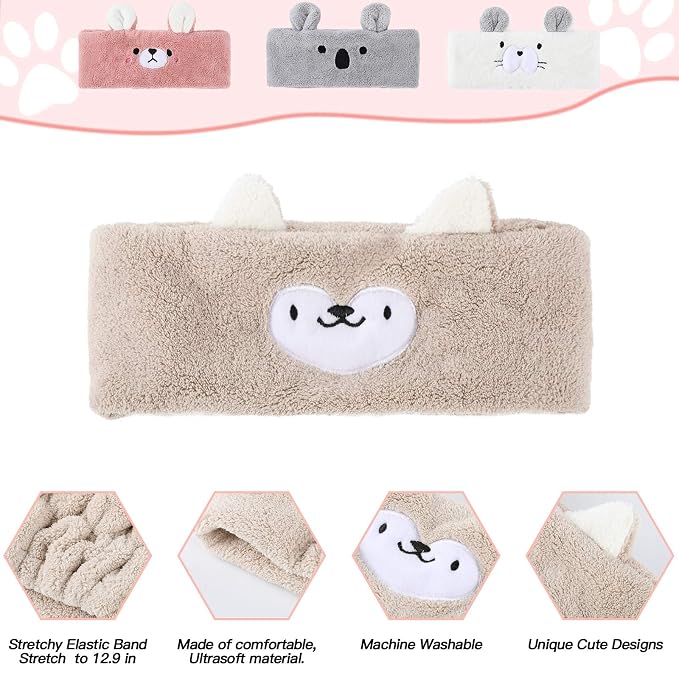 Chuangdi 4 Pieces Animal Hair Bands Face Wash Headband Spa Animal Ears - Image 6