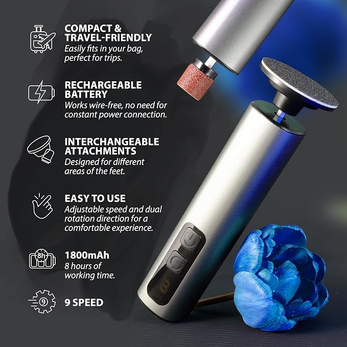 Spargos Electric Foot Callus Remover – Rechargeable Metal Foot File - Image 3