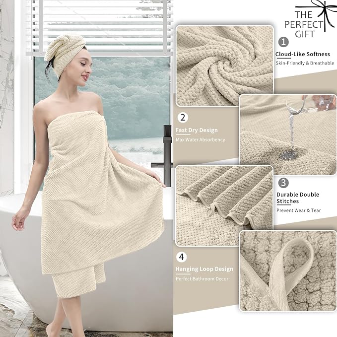 Extra Large Bath Towel Set of 4, Oversized Bath Sheet Super Soft Highly - Image 3