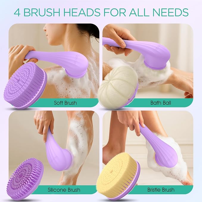 VOYOR Electric Body Brush Back Scrubber Silicone Body Scrubber Two-Way Rotating - Image 5