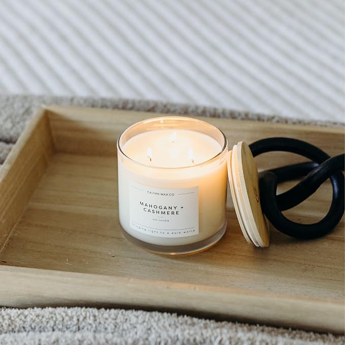 Calyan Wax Co. Mahogany & Cashmere 3 Wick Scented Candle - Image 6
