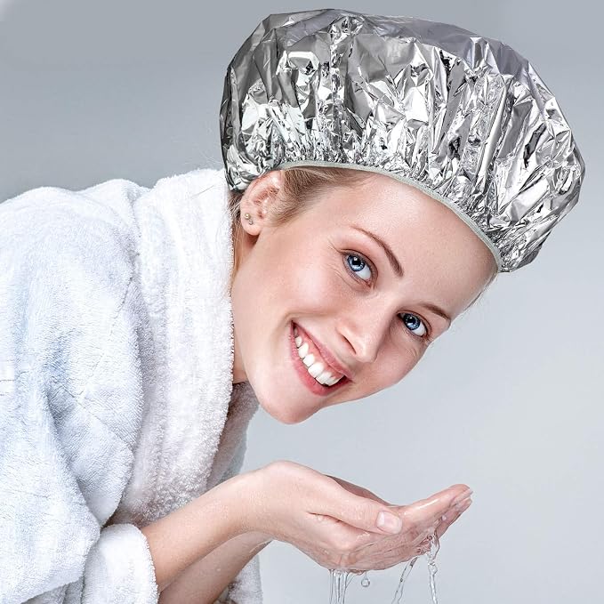 12 Pieces Deep Conditioning Caps Aluminum Foil Reusable Hair Processing Hair - Image 6