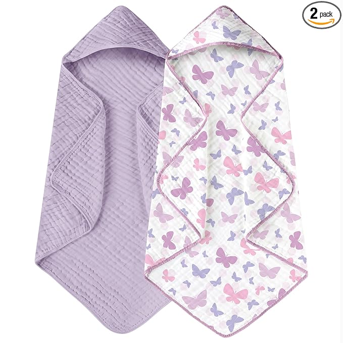 Yoofoss Hooded Baby Towels for Newborn 2 Pack 100% Muslin Organic Cotton Baby by YOOFOSS
