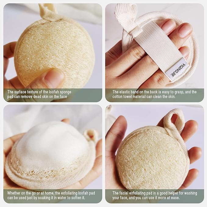 YIQINGJIE Natural Loofah Exfoliating Face Scrubber, Facial Scrubber Loofa Pads - Image 3