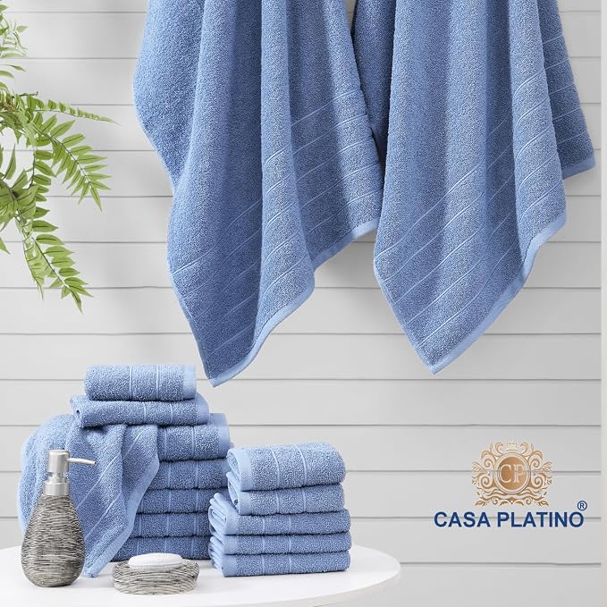 Casa Platino 100% Cotton Bathroom Towels Set – 24 Pc Family Pack – Soft & - Image 6