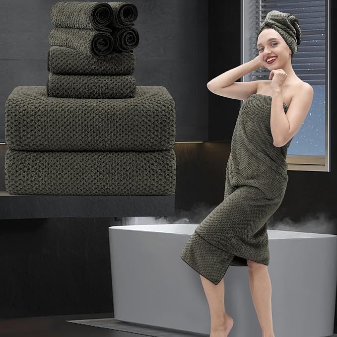 8 Piece Bathroom Towel Set Brown |2 Oversized Large Bath Towels Sheet, 2 Hand by MAGGEA