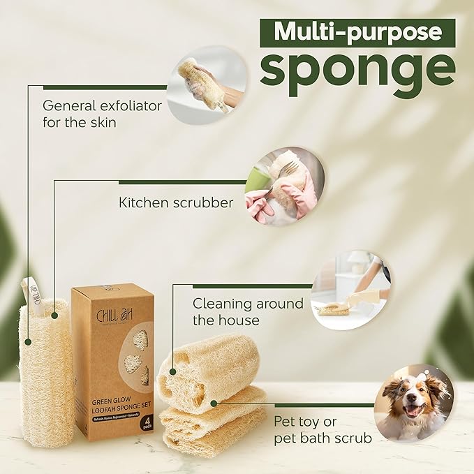 Chill Ah Natural Loofah Sponge Set – 100% Plant-Based, Biodegradable Bath - Image 5