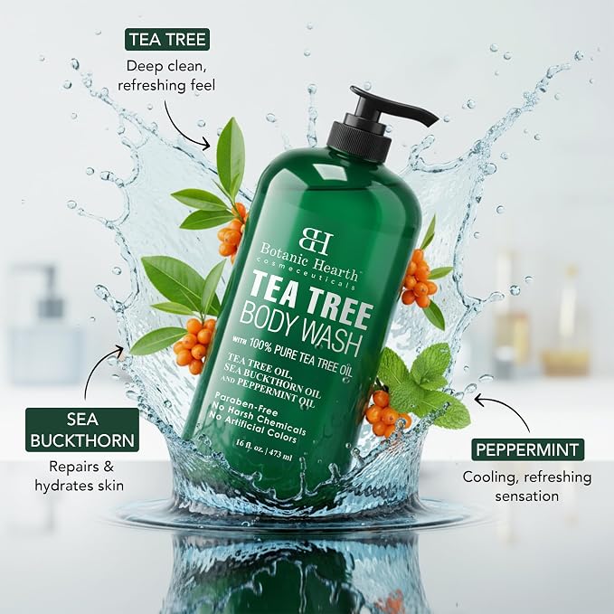 Botanic Hearth Tea Tree Body Wash -16 fl oz- All-Natural & Odor-Control Shower - Image 3
