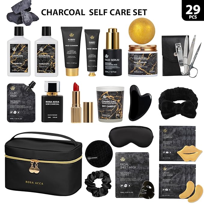 25 Pcs Bath & Body Gift Set for Women, Charcoal Skin Care Kit, Spa Gift Basket - Image 2