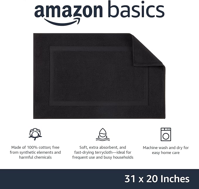 Amazon Basics Banded 100% Cotton Machine Washable Bathroom Bath Rug Mat - Image 3
