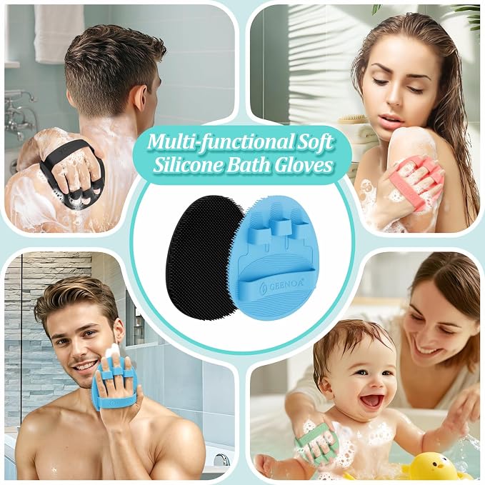 Silicone Back & Face Scrubber & Bath Glove Set 3PCS, 13.4'' Gentle Back Scrubber - Image 8