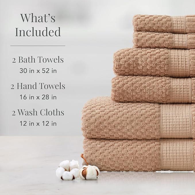 NY Loft 100% Cotton Towel Set 6 Piece Towel Set | Super Soft & Absorbent - Image 2