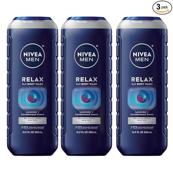 NIVEA MEN Relax Body Wash, Lavender and Sandalwood Scent, 3-in-1 Men's Body Wash by NIVEAMen
