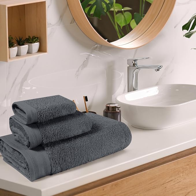 Ultra Soft 3 Pack Cotton Towel Set, Contains a Bath Towels 28x55 inch, a Hand - Image 3