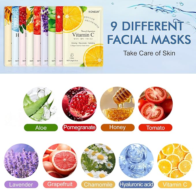 KONEUK 9 Pack Collagen Face Masks Skincare - Image 3