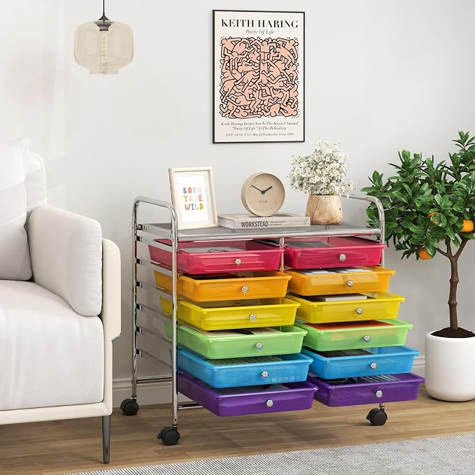 Giantex 12 Drawers Rolling Cart, Mobile Storage Drawer Cart, Classroom - Image 2