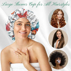 2 PCS Shower Cap Waterproof Double Layer Elastic Adjustable Reusable Hair Bath - Image 4