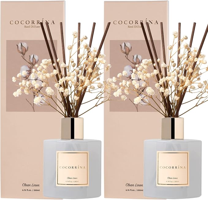 Cocorrína Reed Diffuser Set, 6.7 fl.oz Clean Linen 2 Packs Scented Diffuser - Image 3