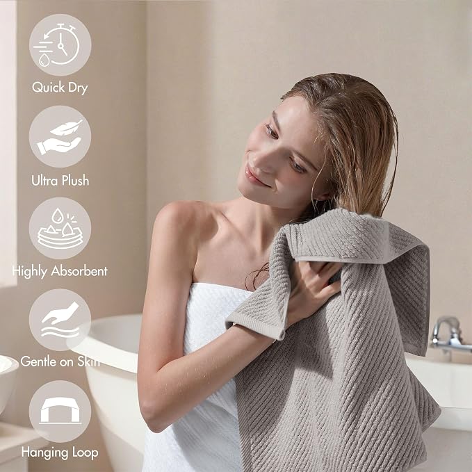 Madison Park Bathroom Towel Set of 6 Diagonal Ribbed, 500 GSM - Image 6