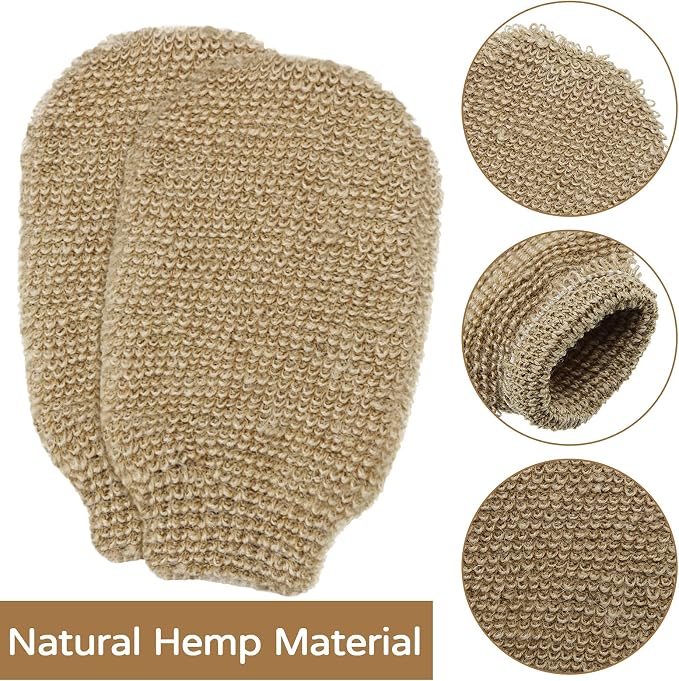 4 Pieces Bath Mitt Loofah Shower Gloves Natural Exfoliating Hemp Scrubbing Mitt - Image 4