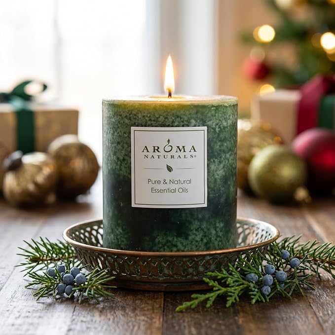 Aroma Naturals Holiday Juniper, Spruce and Basil Essential Oil Pillar Candle - Image 8
