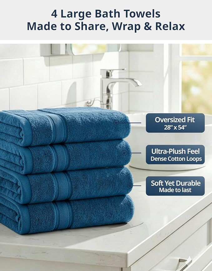 LANE LINEN 100% Cotton 4 Pack Bath Towels Set - Image 3