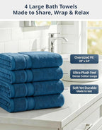 LANE LINEN 100% Cotton 4 Pack Bath Towels Set - Image 3