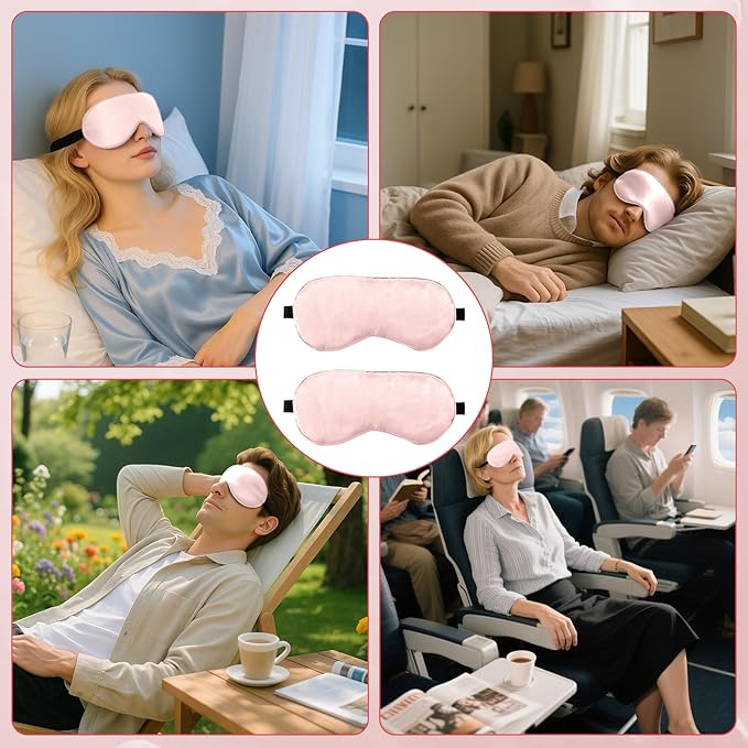 2 PCS Pink Satin Sleep Masks, Adjustable Silk Eye Mask - Image 7
