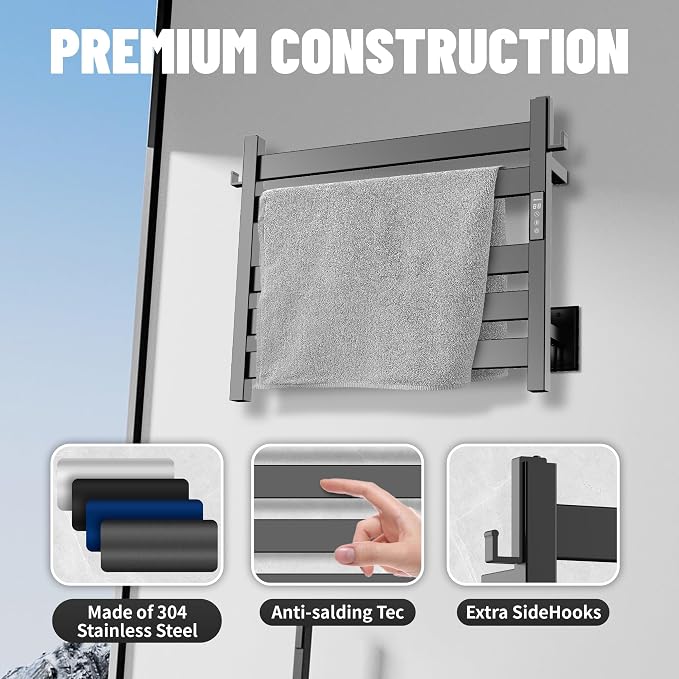 K&KALONZO Towel Warmer for Bathroom, Wall-Mounted 5-Bar Heated Towel Rack - Image 7