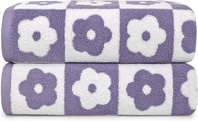 Jacquotha 2-Pieces Luxury Bath Towels Checkered Floral, Cute Bathroom Decor by Jacquotha