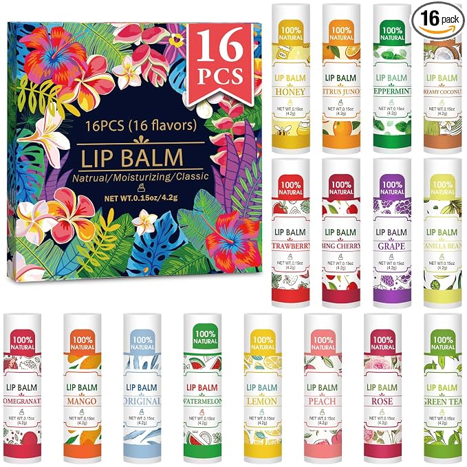 VISRIE 16 Pack Lip Balm, Natural Lip Balm Bulk by VISRIE