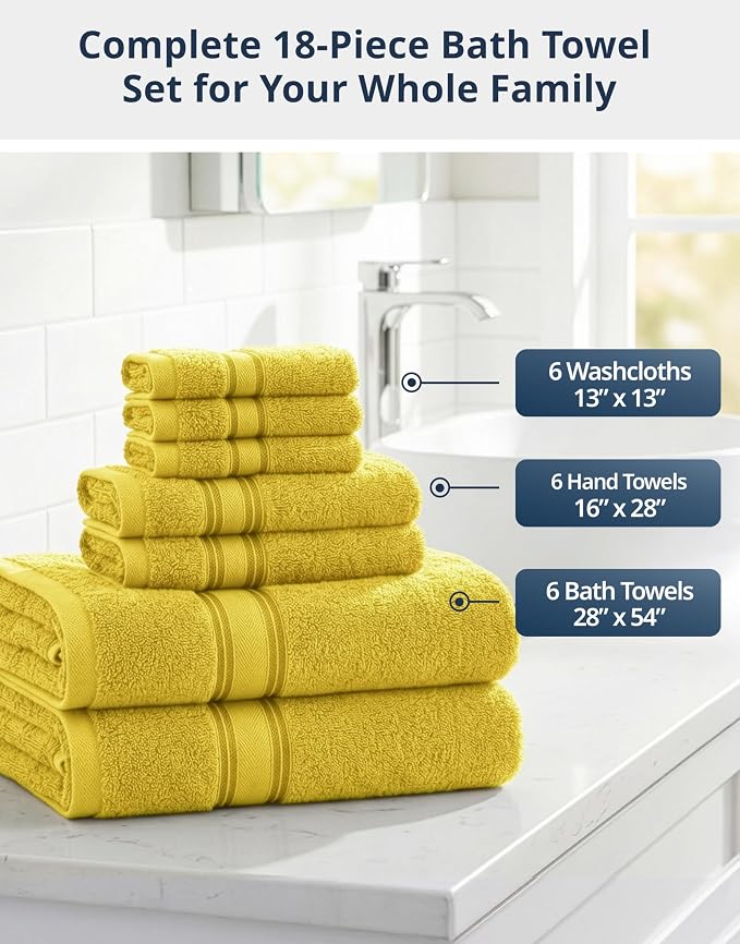 LANE LINEN 18 Pc Luxury Bath Towels Set – Ultra Soft 100% Mercerized Cotton - Image 2