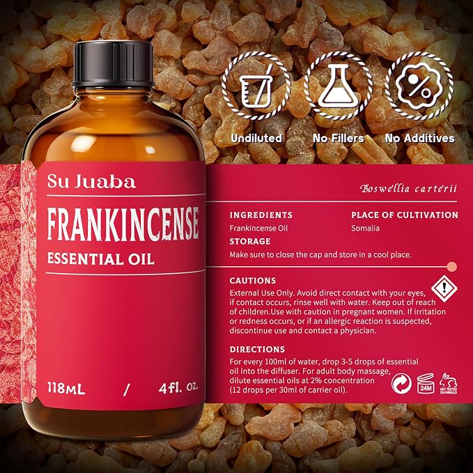 SU JUABA Frankincense Essential Oil 4 Fl Oz, 100% Pure Frankincense Oil - Image 6