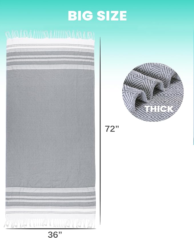 2 Packs Cotton Turkish Beach Towels Quick Dry Sand Free Oversized Pool Bath - Image 5