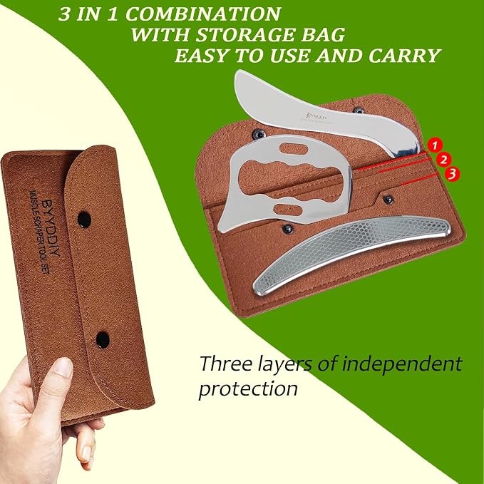 BYYDDIY 3 in 1 Stainless Steel Muscle Scraper Tools Set, Scraping Massage Tools - Image 7