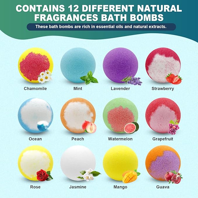 Bath Bombs Birthday Gifts for Women & Men Set, 12 Pack Handmade Natural Organic - Image 4