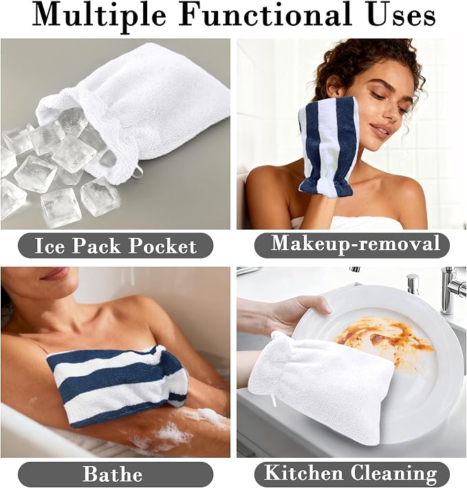 VOOVA & MOVAS Bath Mitts for Shower, 8.3x6.3 Inch, 100% Cotton Soft Absorbent - Image 5